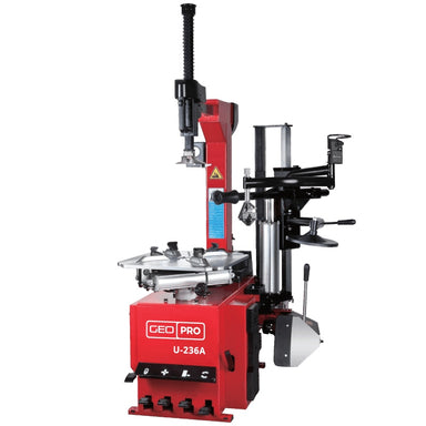 GEO U-236A red and black tyre changer with GEO logo on a white background
