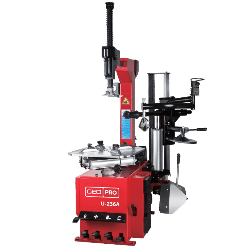 GEO U-236A red and black tyre changer with GEO logo on a white background