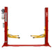 GEO 2 Post H Frame Red and Yellow Car lift on a white background front view