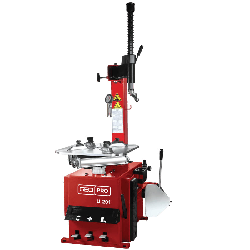 Red GEO PRO U-201 tyre changer machine on a white background