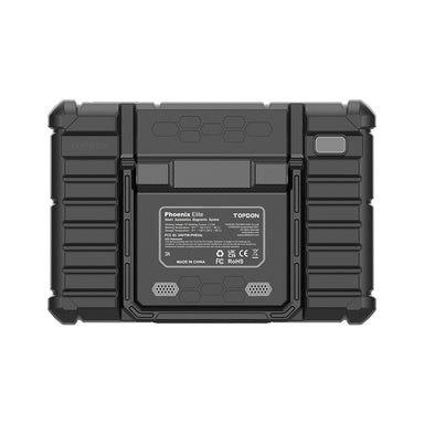 TOPDON Phoenix Elite rear panel showing model rating label and FCC, CE and UKCA certification marks