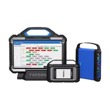 Topdon diagnostic tool set with tablet, scanner, and 4 Channel Oscilloscope on a white background