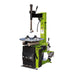 A green and black Zipper tyre changer  machine with a vertical press arm, circular tire platform, and side adjustment levers, shown on a plain white background. Front side view